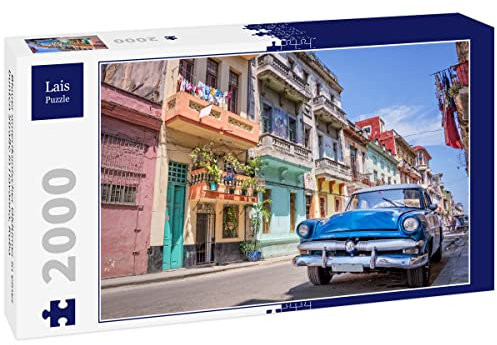 Lais Puzzle Blauer amerikanischer Oldtimer in Einer bunten Straße in Havanna, Kuba 2000 Teile