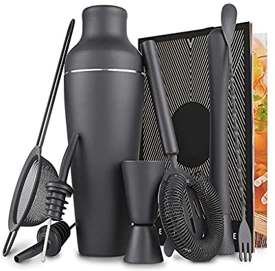 Cocktail Shaker Cocktail Set, Cocktail Making Set, Parisian Matte Black 9 Piece Stainless Steel Cocktail Shaker Set, Bar Tool