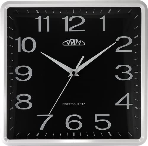 PRIM Square Design Kunstoff Wanduhr, Quadratisch,arabische Ziffern, Weiß/Schwarz, Quarz-Uhrwerk, modern, Analog Wand Uhr, Wanddeko, Dekoration Wohnzimmer, Küche, Büro, Schlafzimmer