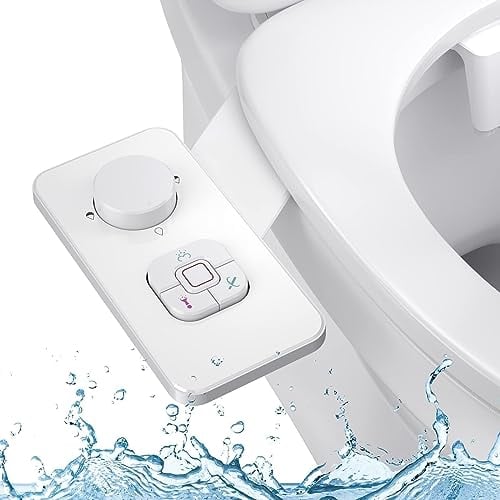 Bidet Rehausse Pour Toilettes, PENDEJATO Bidet Non Électrique Étroit Avec Buses Rétractables, Rétractables Autonettoyantes Double Et Bouton De Réglage De La Pression De L'Eau (Blanc)
