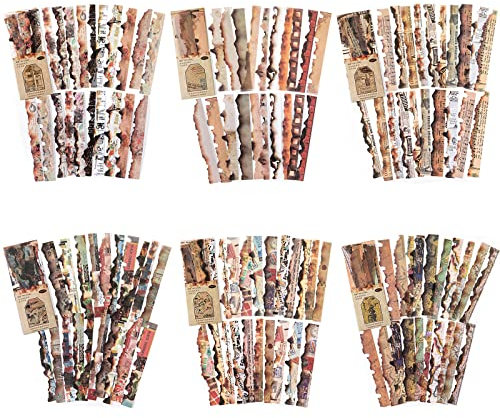 RISYPISY Vintage/Antik-Look Scrapbook Aufkleber, 120Stück gebrannte alte dekorative Aufkleber Grenze Ästhetik Aufkleber für Journaling, Fotorahmen, Decoupage Stationary Supplies