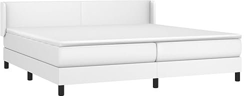 vidaXL Boxspringbett mit Matratze Doppelbett Kunstlederbett Polsterbett Bettgestell Bett Hotelbett Bettrahmen Lattenrost Schlafzimmerbett Weiß 200x200cm