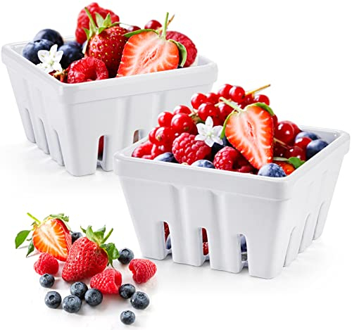 ZEAYEA Set of 2 Berry Basket, Melamine Berry Bowl With Holes, Square Kitchen Fruit Basket for Christmas, 5 Colander for Strawberry, Grape, Cherry, Berries, Veggies