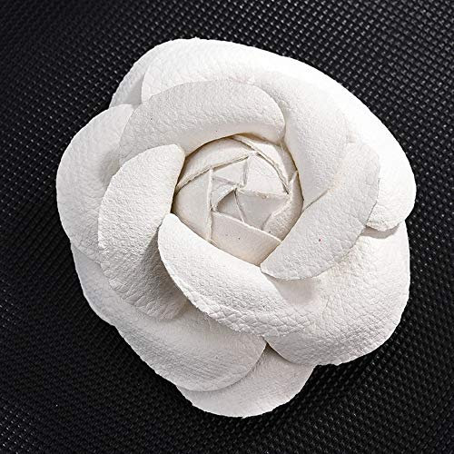 Broche en cuir synthétique pour femme - Motif fleur de camélia - Blanc