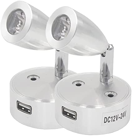 Etomvoop 2 Stück Wohnmobil-Leselampe, 12 V, 3 W, LED, Dimmbar Touch-Nachttisch-Wand-warmes Licht mit USB-Halterung, Aufladen für Wohnwagen, Van, Camper, Wohnmobil, Boot, Yacht, universell (Silber_B)