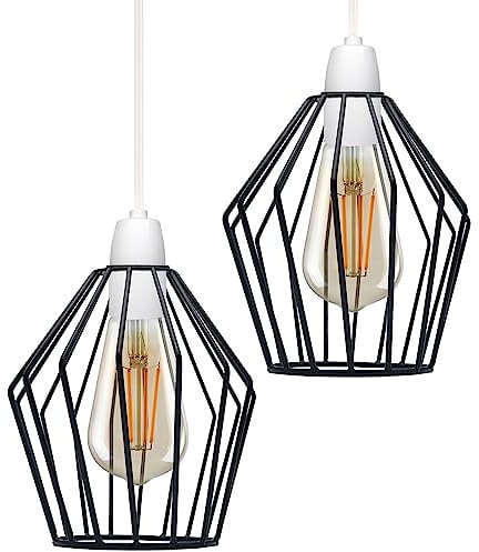 DC Voltage 2 Pack Wire Cage Lamp Shade 19cm Metal Easy Fit Vintage E27 Light Indoor Geometric Bulb Guards Wrought Iron Ceiling Fitting Light for Kitchen Living Room Bedroom.