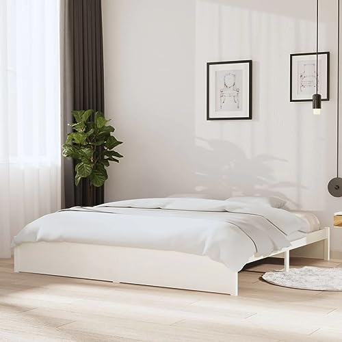 vidaXL Massivholzbett Doppelbett Bettgestell Lattenrost Bett Bettrahmen Holzbett Schlafzimmerbett Schlafzimmermöbel Weiß 200x200cm
