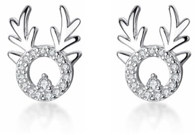 Cangall 925 Sterling Silber Weihnachten Ohrringe Damen, 10mm Elch Ohrstecker, Hypoallergen Süße Knorpel Schlafen Ohrstecker, Weihnachtsschmuck Zum Winter