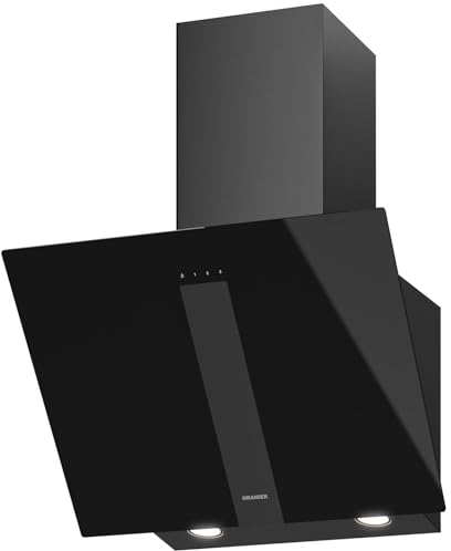 Oranier Kopffreihaube 60 cm - schwarze Abluft Dunstabzugshaube mit weißer LED Anzeige - Schräghaube mit 3 Leistungsstufen - Touch-Control - UNA60S1