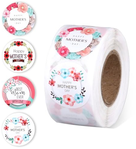 500 Stück Aufkleber zum Muttertag, 2,5 cm Runde Happy Mother's Day Anhänger Selbstklebende Muttertagsetiketten Florale Umschlagsiegel für die Dekoration von Umschlagkarten Geschenkboxen