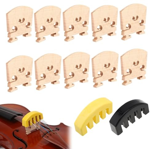 10 Stück 4/4 Violinenstegen aus massivem Ahorn mit 2 Violinendämpfern, Geigen Zubehör Steg und Schalldämpfer-Set