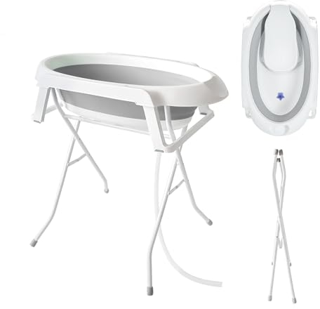 Babywanne mit Gestell | Baby Badewanne mit Gestell | Grau Baby Badewanne Faltbar Platzsparend, Sicher für Baby und Neue Mutter, Baby Wanne mit 30 Litern Volumen, Babywanne mit Ständer
