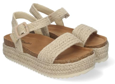 shoes&blues.es 84701 Sandalia de Plataforma Bio para Mujer, Comodas, con Pala y Talon Abierto, Cierre de Hebilla, Ideales para Primavera Verano Beige Talla 39