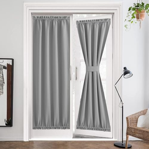 ZHhan French Door Curtains Privacy Blackout French Door Rod Pocket Drapes for Glass Door Home Office,Sidelight Curtain Tie up Shade,Easy Installed 86x182cm,Light Grey,1 Panel