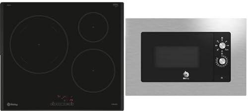 Balay - Placa inducción 60cm biselada, 3 zonas, Gran zona 28 cm, Control Táctil & Microondas Integrable, 20 litros, con Marco, Grill, Iluminación LED, Asistente de Limpieza