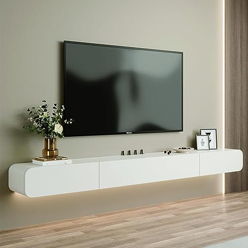 Meuble TV Mural - Meuble TV Suspendu - Meuble TV Flottant En Bois Massif 120/160 Cm, Console Multimédia Murale Avec 2 Tiroirs, Étagère TV Suspendue, Meuble TV Pour Centre De Divertissement(Weiß,160X24