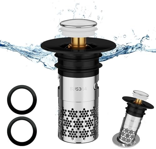 1 Pezzi Tappo Lavandino Bagno, Tappo Bidet Universale Pop up, Filtro Tappo Lavandino Bagno, Filtro Tappo Lavandino Bagno con Filtro Anti Clogging, per vasca da bagno, cucina,lavabo(Per Ø 33-40mm)-nero