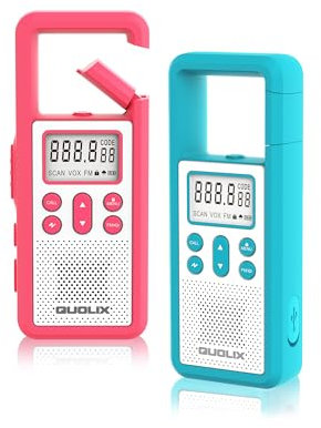 QUOLIX Talkie Walkie pour Enfants, Talkie Walkies Portée 3 Miles Rechargeable avec Alarme SOS, Fonction Vox et PTT avec Lampe de Poche Radios FM LED pour L'Aventure en Plein Air, 2 Pcs