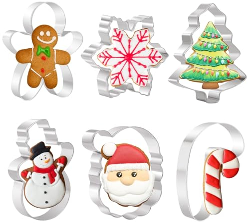 Orapink Grand emporte-pièce de Noël en acier inoxydable de 10,2 cm pour la pâtisserie – Arbre de Noël, flocon de neige, bonhomme de pain d'épices, bonhomme de neige, tête de Père Noël et canne à sucre