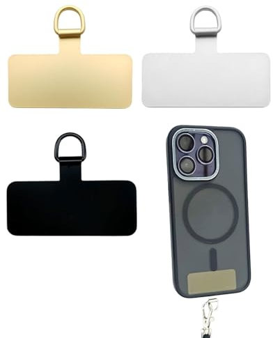 MQLSAERI 3 pcs Handy Lanyard Pads,Telefon Halteband Patch, Metall Handy Lanyard Pads Robust Handy Tether Table Telefon Lasche für Handy Ersatzteil - Schwarz+Gold+Silber