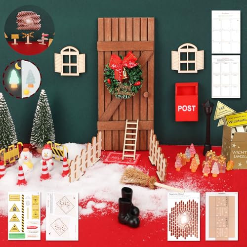 STFALI 43 Stück Wichteltür Set, Wichtel Zubehör Weihnachten, Weihnachtswichtel, DIY-Dekoration Für Weihnachten, Enthalten Wichteltür, Umzugskartons, Baustelle, Schilder,und Andere Dekoration