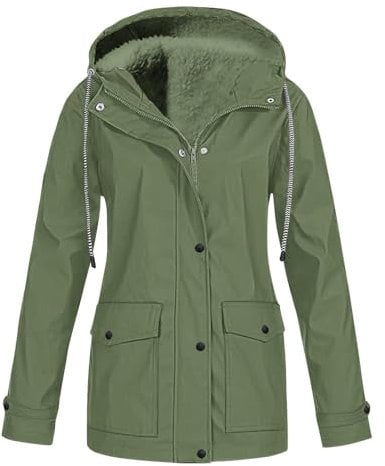 Mrat Veste Manteaux pour femme - Veste doublée en polaire - Veste imperméable coupe-vent à capuche - Parka d'hiver chaude - Coupe-vent - Tenue d'extérieur - Grande taille S à 5XL, vert militaire, XXL