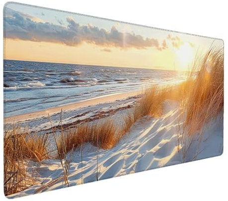 Grand tapis de souris de jeu Avec Bords Surpiqués et dos Antidérapant, Sous-Main pour Clavier et Souris, 1000 x 500 x 3mm, Imprimé Carte Topographique, (OcéAn Plage) Tapis de Souris Ergonomique W-OW