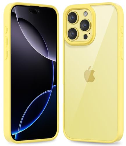 oakxco Thin Slim Clear case for iPhone 16 Pro Max, Transparent Hybrid Hard Shell Plastic & Soft Silicone Rubber Bumper, Non-Yellow Acrylic Protective Lightweight Cover for Women, Yellow