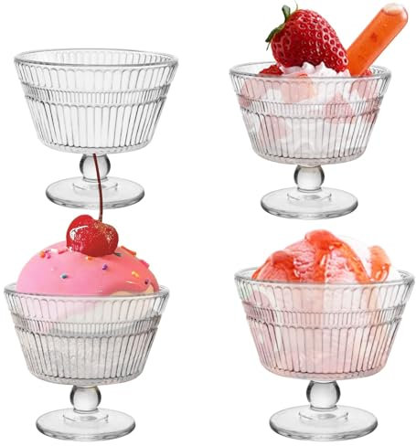 CHPINDAM Vintage Dessertschalen aus Glas, 266 ml, Eisbecher mit Sonnenblumenmuster, 8 Stück