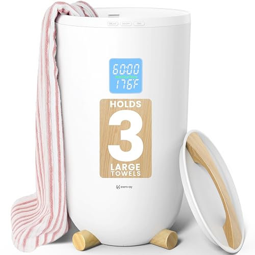 Keenray Large Towel Warmer Bucket, Luxury Towel Warmer for Bathroom, LCD Screen for Time and Temperature, Delay Time Up to 24 Hours, Fits 3 Large Towels, Blankets, Bathrobes, PJ's, Gift for Him & Her
