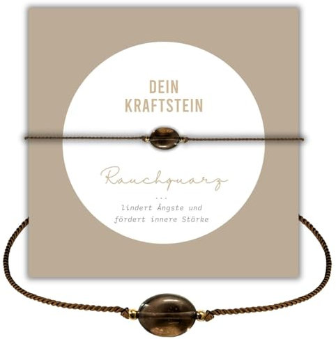 happymaker - Edelstein Armband Damen, größenverstellbar, Rauchquarz Armband 18k vergoldeten Perlen und exklusiver Geschenkverpackung, Kraftgeber Geschenk, handgefertigt in Deutschland