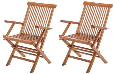 LOLAhome Pack de 2 Sillas de jardín Resistente y Plegable, con reposabrazos | De Madera natual Maciza de Teca | Ecológicas | para Exterior, jardín, terraza, balcón o Piscina | Kayla
