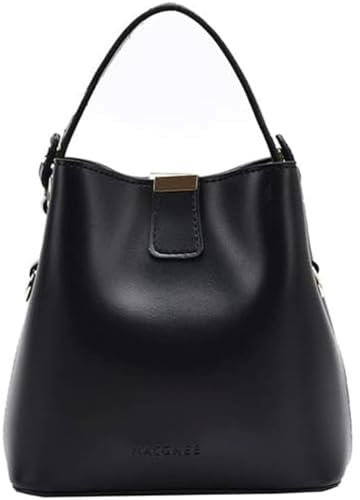 HSHTTKL Mode-Einkaufstasche, PU-Leder, Eimer-Umhängetasche für Damen, Schnallen-Umhängetasche, einfarbig, Unterarmtasche