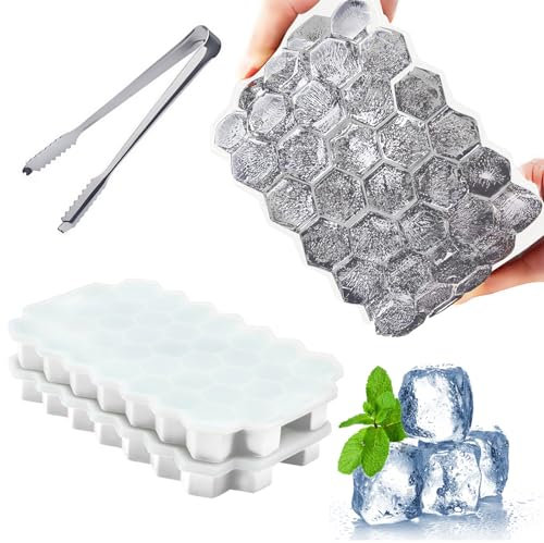 2 stampi per cubetti di ghiaccio, in silicone, con coperchio, 37 scomparti, con coperchio per birra, cocktail, whisky, con 1 clip