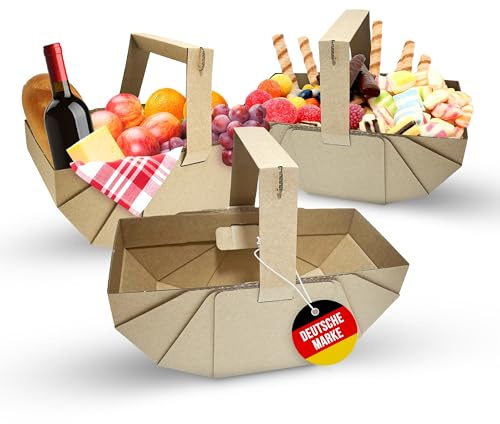 3er Set Geschenk-Picknickkorb aus recycelter Pappe – Umweltfreundliche Geschenkkörbe für Picknicks und besondere Anlässe – In Weiß, Braun oder Rattan-Optik (Braun)