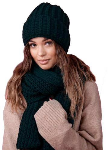 MFAZ Morefaz Ltd Warmes Winterset für Damen, Mütze und Schal Strickmütze