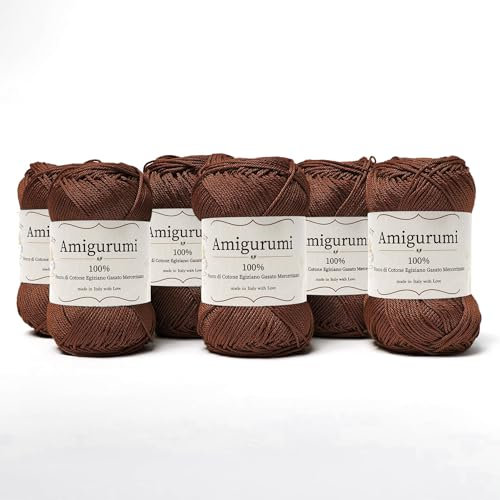 Tricot Cafè Amigurumi, Made in Italy - Filato Gomitoli in Puro cotone - Ideale per Bambole, Pupazzi e Borse a Uncinetto - Abbigliamento Leggero - Ferri/Uncinetto 3.00/4.00 (Marrone 158, 6 Pezzi)