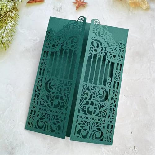 MillaSaw Dunkelgrüne lasergeschnittene Einladungskarte für Hochzeit, Verlobung, Geburtstag, Abschlussfeier, 25 Stück Grußkarten (Dunkelgrün)