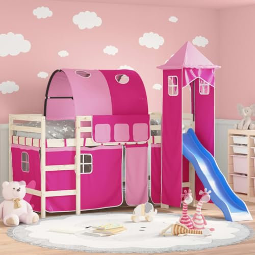 ShGaxin Vorhänge für Hochbett mit Tunnel und rosa Turm, Bettgestell, Bettgestell, Bed Frame, Schlafzimmerbett, Lattenrost - 835921