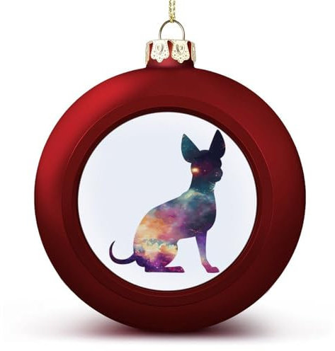 Frohe Weihnachten hängende Kugel Ornament Rot Andenken Sternenhimmel Silhouette Hund Chihuahua Weihnachtskugel Ornamente Dekoration für Weihnachtsbaum Weihnachten Neujahr Geburtstag Hund Geschenke für
