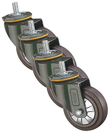 Industrielle Rollen, Rollen mit Gewindeschaft, Lenkrad, Schwerlastrollen mit Bremse, 4er-Pack, Trolley-Rollen