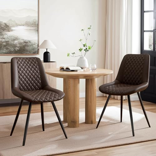 Aivermeil Esszimmerstühle 2er Set Kunstleder Küchenstuhl Polsterstuhl für Wohnzimmer, Schlafzimmer, Ergonomisch, Mit Rückenlehne, Wasserdichtes Material, Metallbeine, Braun