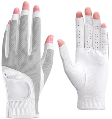 LUOKEKE Golfhandschuhe 1 Paar Sommer Frauen Offene Golf Tragen Handschuhe Atmungsaktive Mesh Sonnenschutz Abdeckung Linke Und Rechte Hand Golfhandschuhe Damen(Light Grey,18)