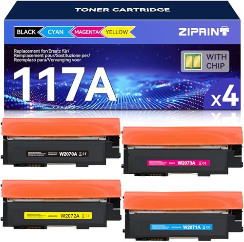 ZIPRINT 117A Kompatibel für HP 117A Toner Set für Toner HP Color Laser MFP 178nwg 178nw MFP 179fwg 179fnw 150nw 150a W2070A W2071A W2072A W2073A Toner (Schwarz Cyan Gelb Magenta, 4er-Pack)