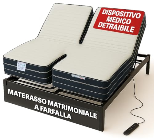 Francegaglia- Materasso Memory Foam Matrimoniale 'Butterfly' - Comfort Personalizzato Per Rete Matrimoniale Elettrica - Indipendenza Regolabile, Struttura A 3 Strati, Altezza 23 cm (160x190)