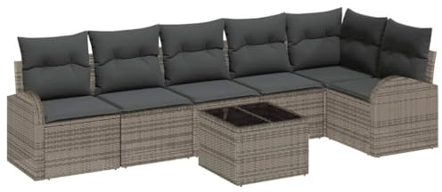 vidaXL 6-teilige Garten-Sofagarnitur mit Kissen | Modulares Poly-Rattan, verstellbare Füße für Balkon oder Terrasse, wetterfestes Lounge-Möbel für den Sommer