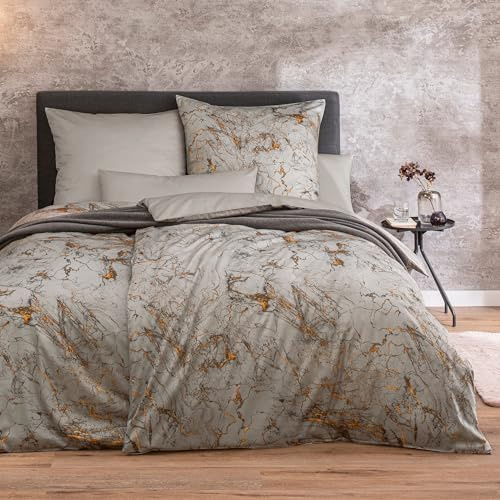 ESTELLA Satin Bettwäsche Set, 135x220 + 80x80 + 40x80 cm, Raphael Silber | 100% Baumwolle, Deutsche Marke, Garantie Reißverschluss, Designer Bezüge