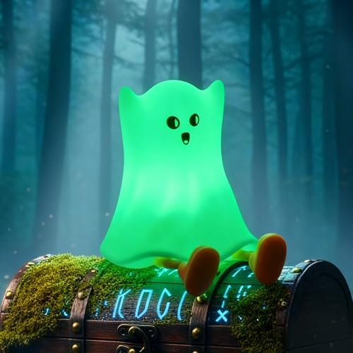 Fanimyholy Geister-Nachtlicht, Geister Nachtlampe Baby Nachtleuchte, Silikon Nachtlicht für Kinder, 7 Farben, Über USB Aufladbar, Soft-Touch-Oberfläche, Sanfte Beleuchtung