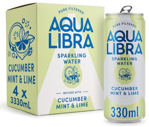 Aqua Libra Sparkling Water Cucumber Mint & Lime 330ml (Pack of 4 Cans) | Cucumber Mint & Lime sparkling water with NO sugar, NO sweeteners and NO artificial flavours