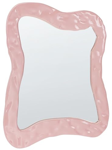 Beliani Specchio decorativo da parete appeso in MDF 80 x 60 cm Retro Style Decor Asimmetrico Rosa